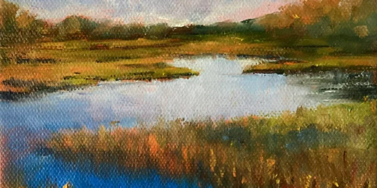 Excerpt of Autumn Marsh, 6 x 6 oil painting by Sandwich Arts Alliance member artist Nancy Minnigerode, courtesy image